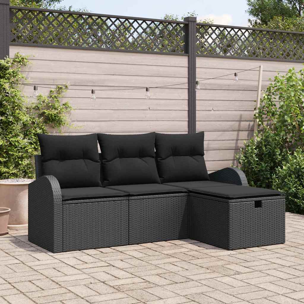 vidaXL Zestaw Sof na Ogród z poduszką 4 pcs Czarny polirattan