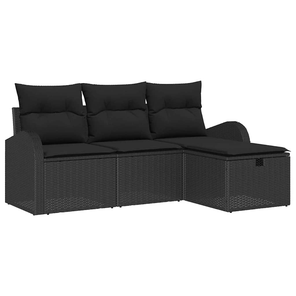 vidaXL Zestaw Sof na Ogród z poduszką 4 pcs Czarny polirattan