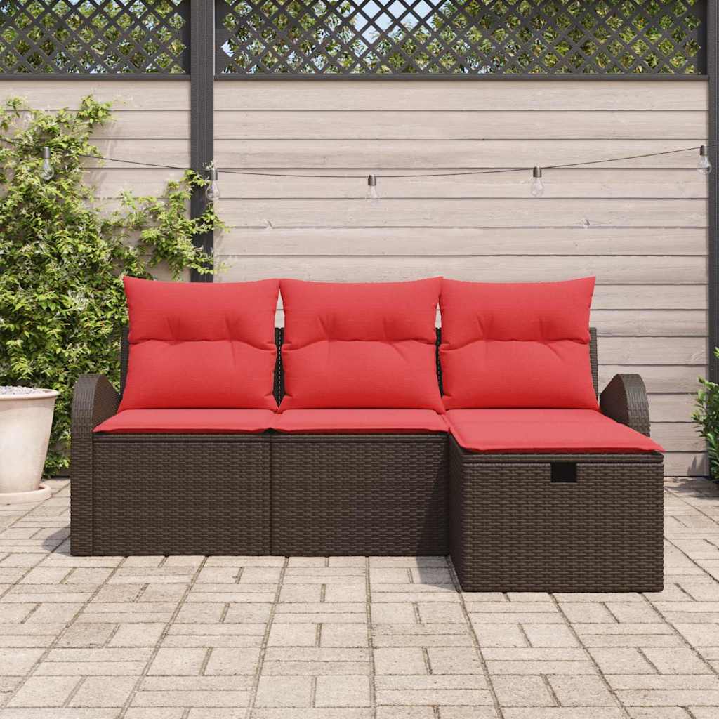 vidaXL Zestaw Sof na Ogród z poduszką 4 pcs Brązowy polirattan
