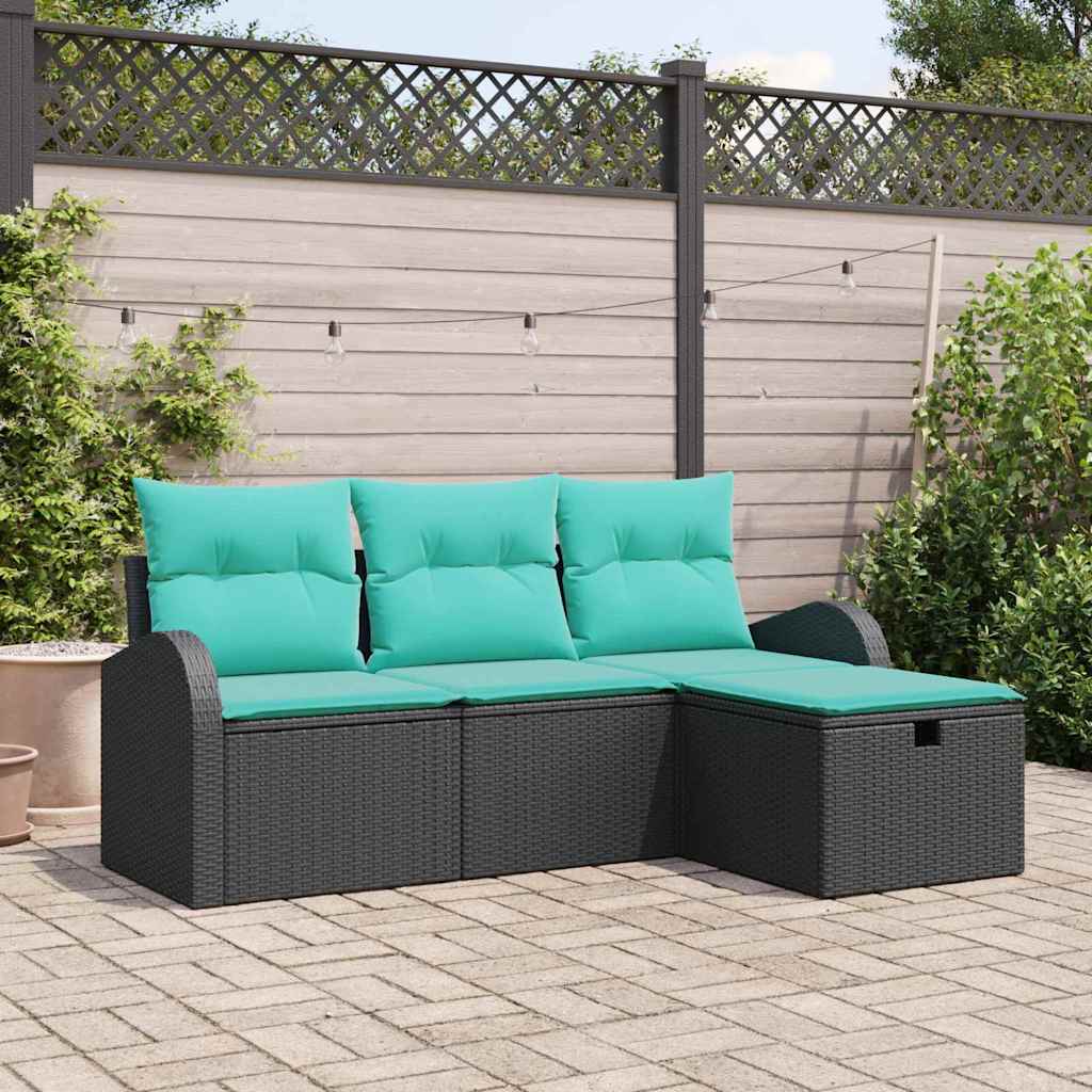 vidaXL Zestaw Sof na Ogród z poduszką 4 pcs Czarny polirattan