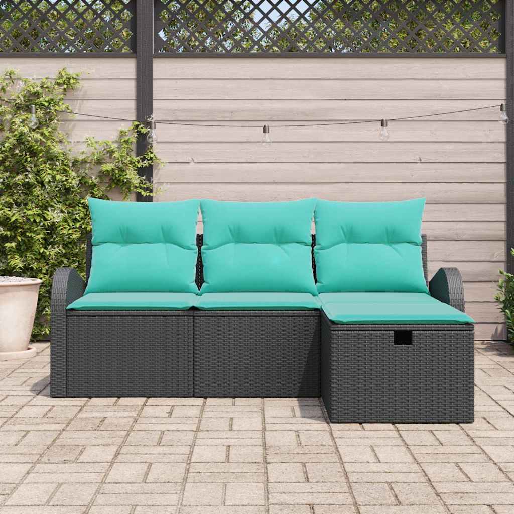 vidaXL Zestaw Sof na Ogród z poduszką 4 pcs Czarny polirattan