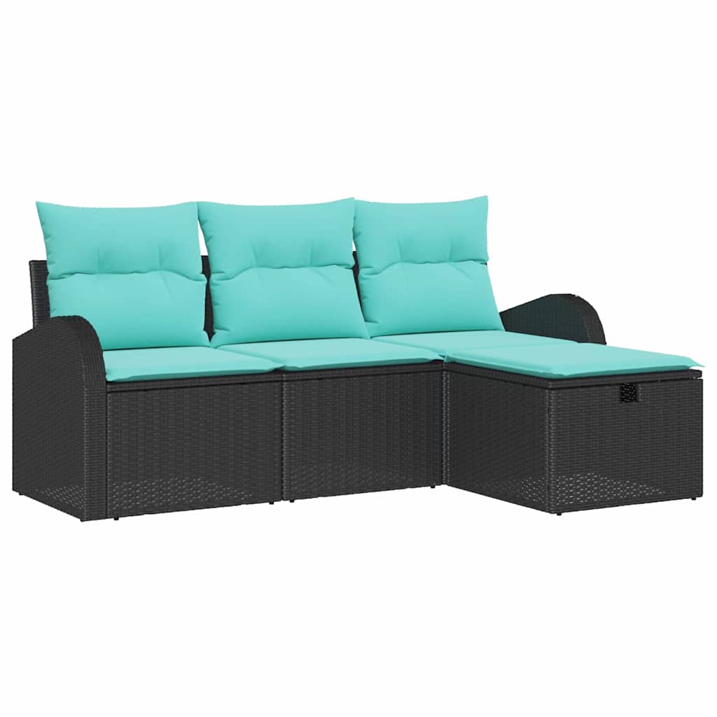 vidaXL Zestaw Sof na Ogród z poduszką 4 pcs Czarny polirattan
