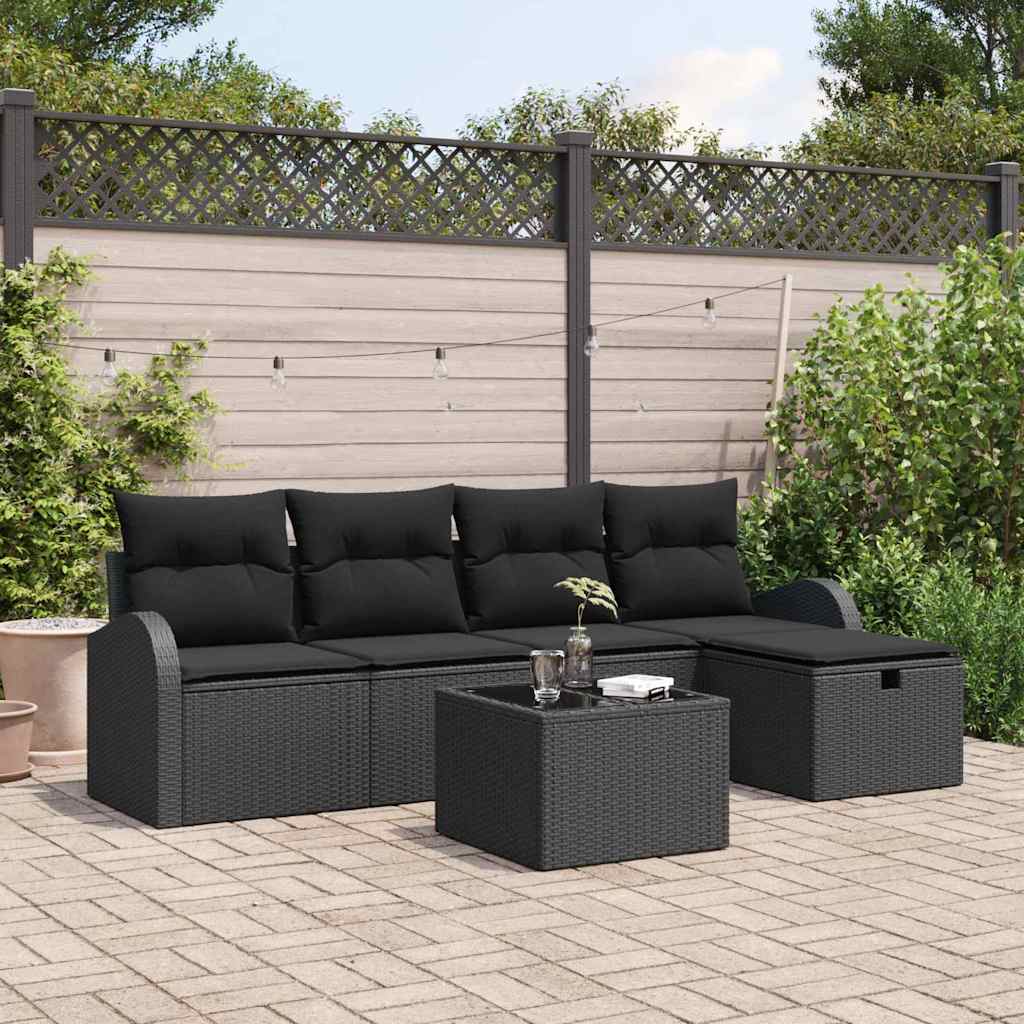 vidaXL Zestaw Sof na Ogród z poduszką 6 pcs Czarny Polirattan
