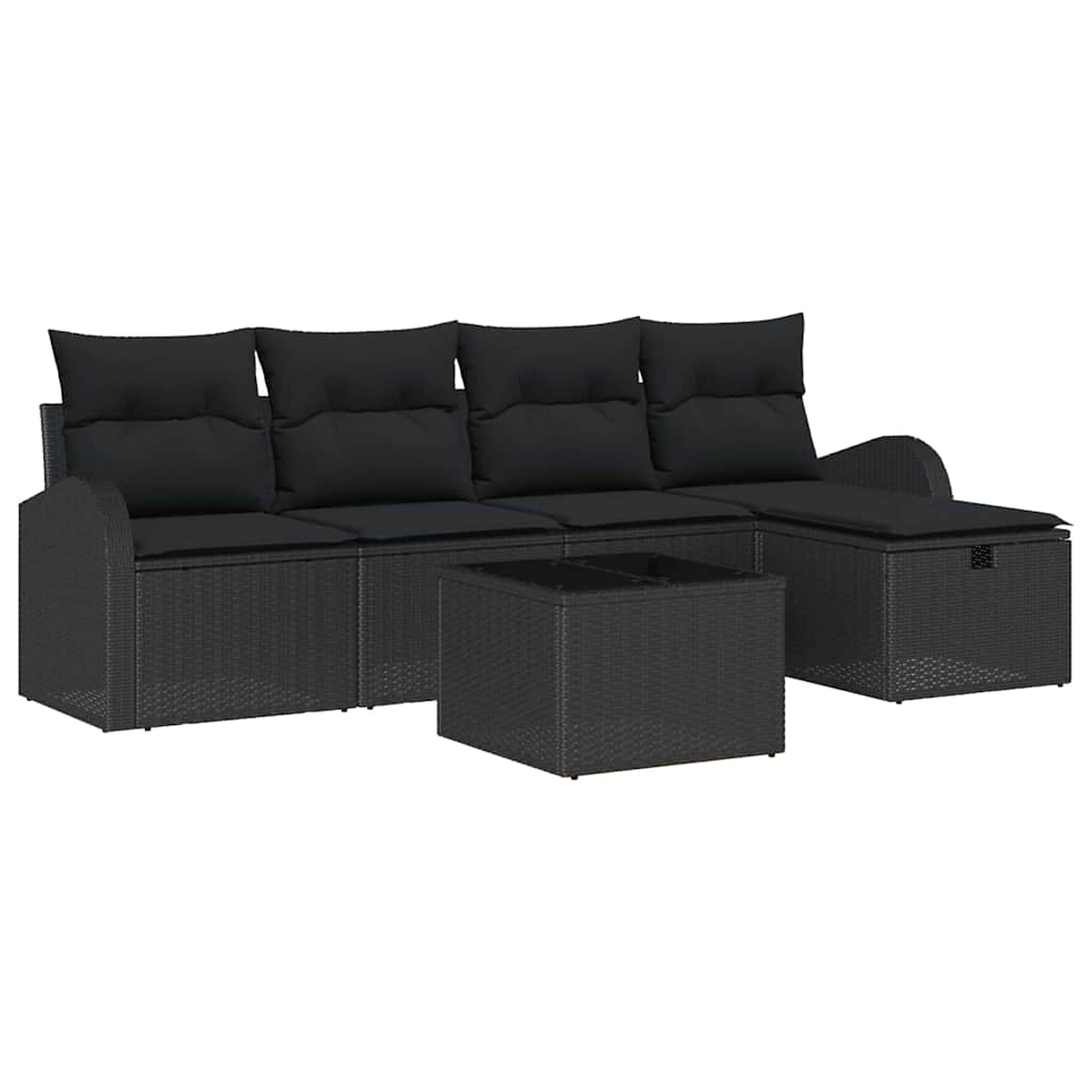 vidaXL Zestaw Sof na Ogród z poduszką 6 pcs Czarny Polirattan
