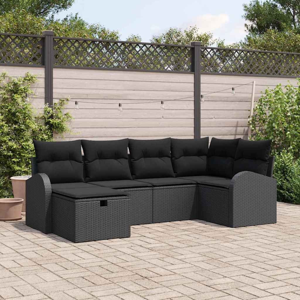 vidaXL Zestaw Sof na Ogród z poduszką 6 pcs Czarny Polirattan