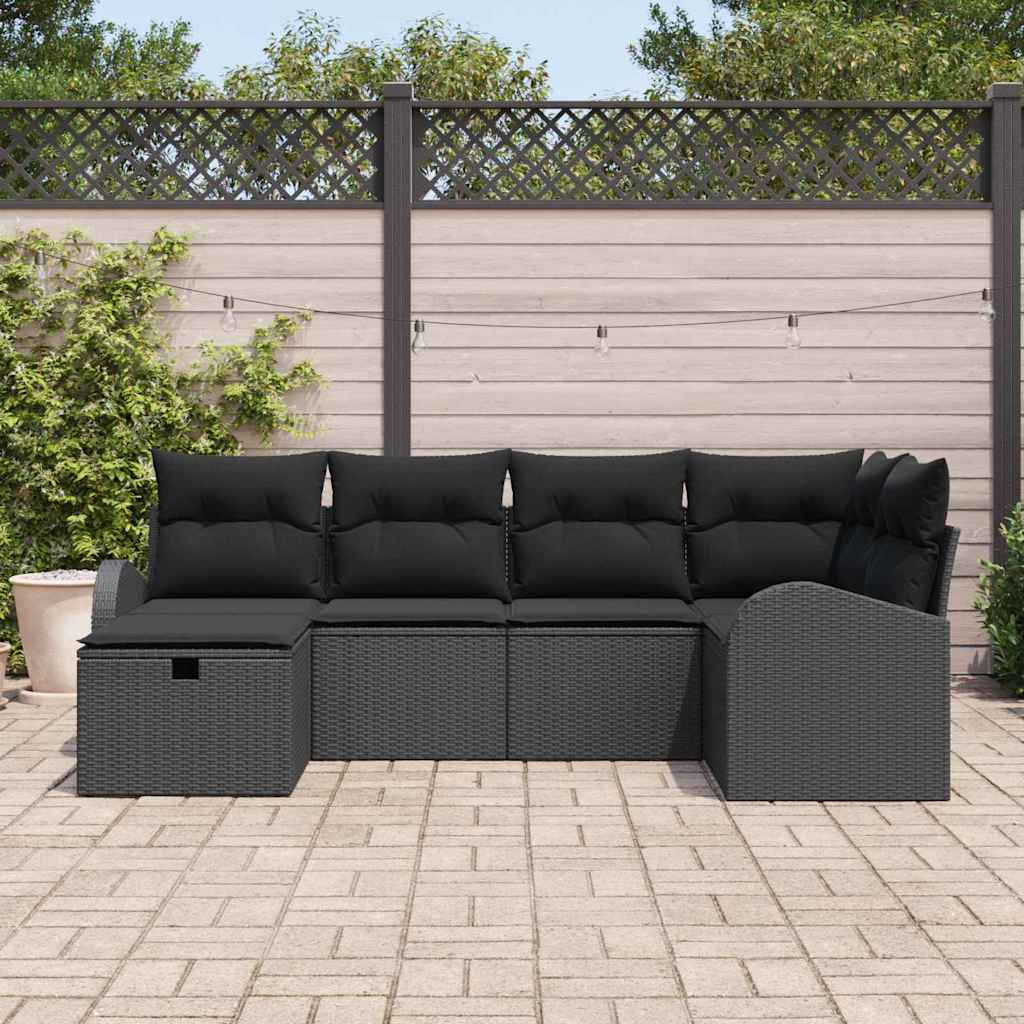 vidaXL Zestaw Sof na Ogród z poduszką 6 pcs Czarny Polirattan
