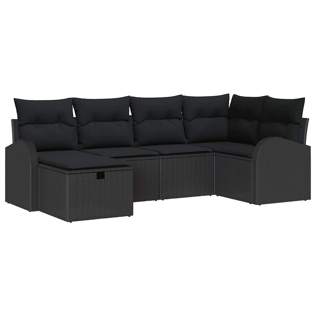 vidaXL Zestaw Sof na Ogród z poduszką 6 pcs Czarny Polirattan