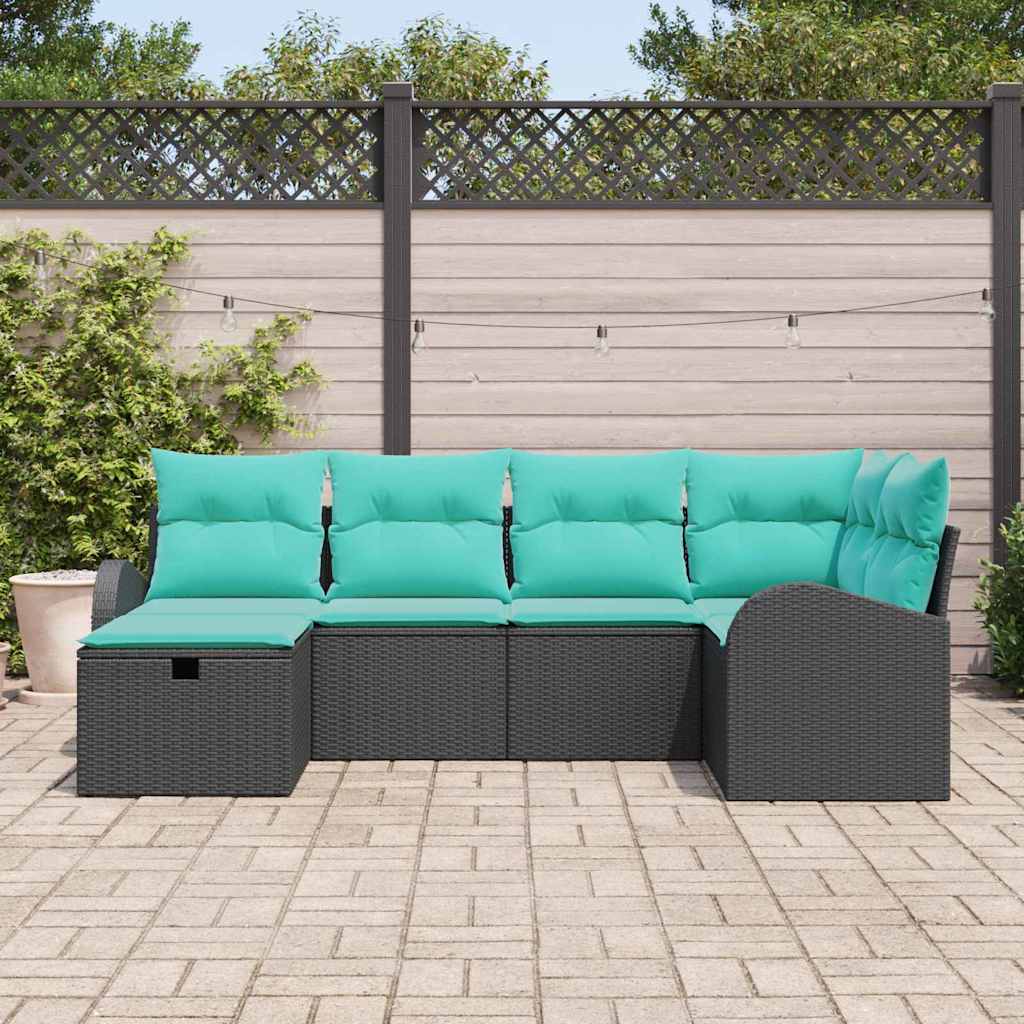 vidaXL Zestaw Sof na Ogród z poduszką 6 pcs Czarny polirattan
