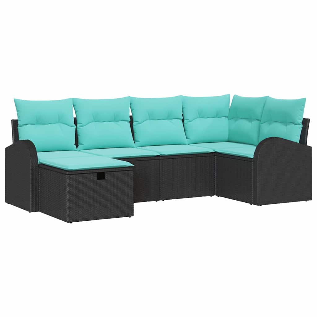 vidaXL Zestaw Sof na Ogród z poduszką 6 pcs Czarny polirattan