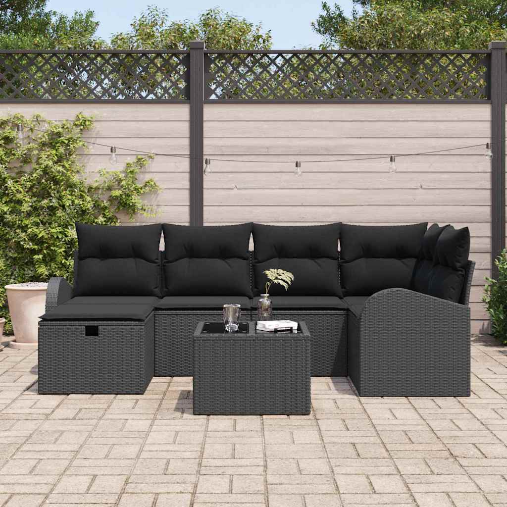 vidaXL Zestaw Sof na Ogród z poduszką 7 pcs Czarny Polirattan