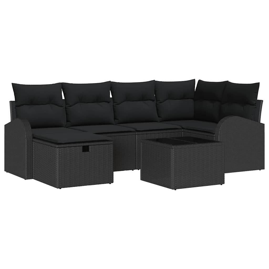 vidaXL Zestaw Sof na Ogród z poduszką 7 pcs Czarny Polirattan