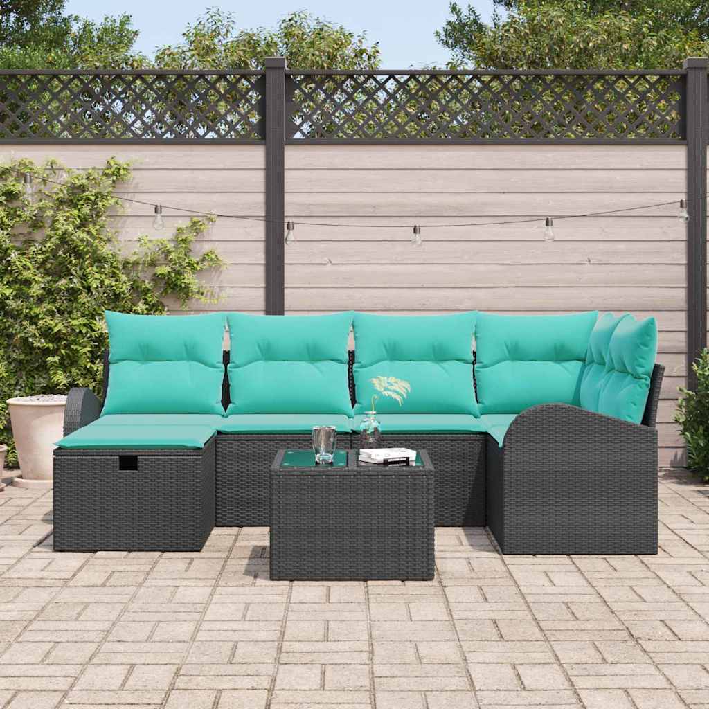 vidaXL Zestaw Sof na Ogród z poduszką 7 pcs Czarny Polirattan