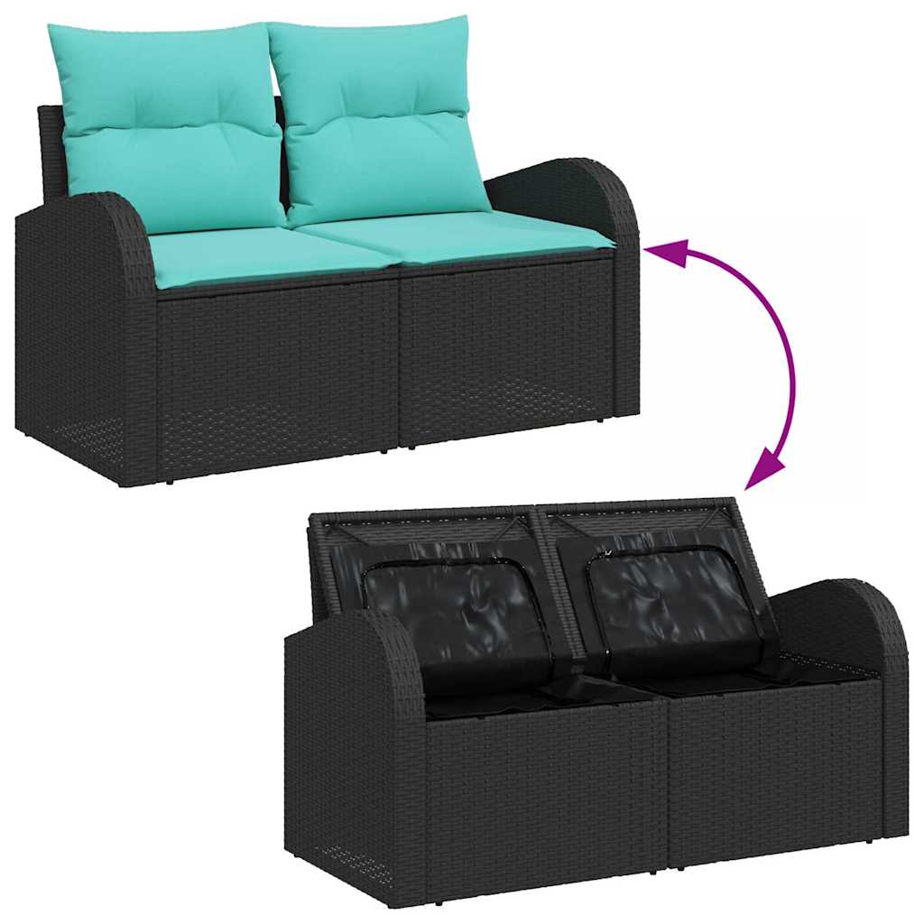 vidaXL Zestaw Sof na Ogród z poduszką 7 pcs Czarny Polirattan