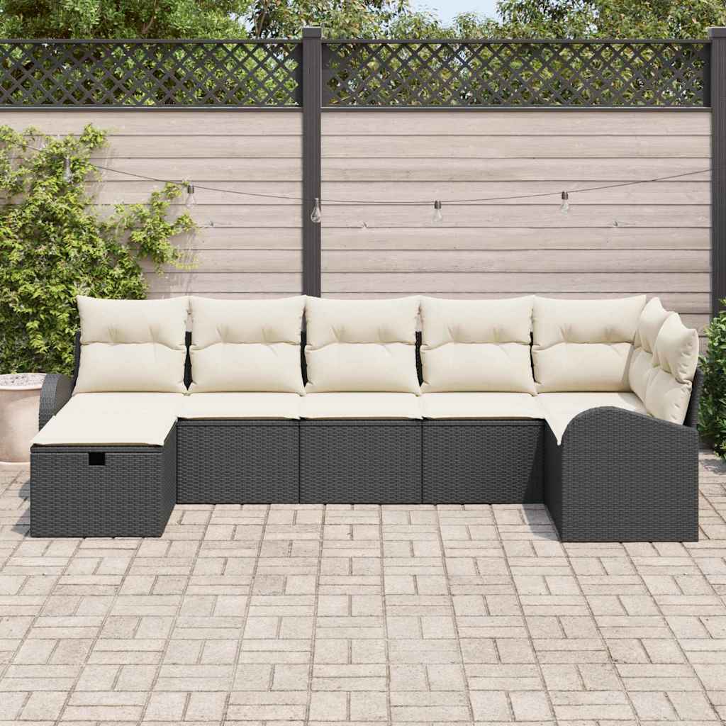 vidaXL Zestaw Sof na Ogród z poduszką 7 pcs Czarny polirattan