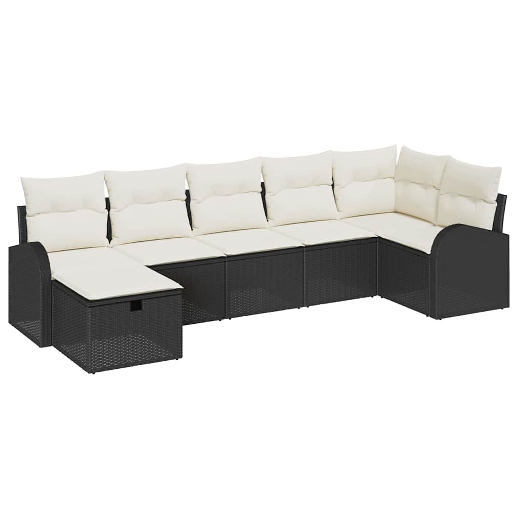 vidaXL Zestaw Sof na Ogród z poduszką 7 pcs Czarny polirattan