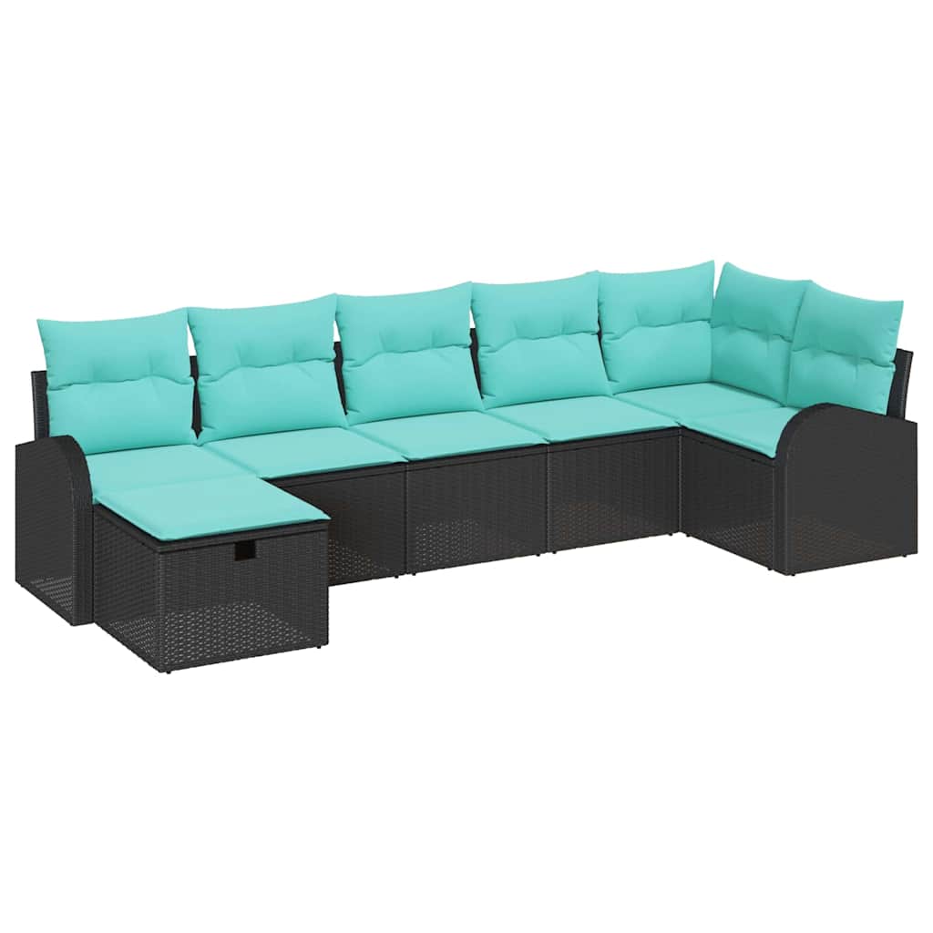 vidaXL Zestaw Sof na Ogród z poduszką 7 pcs Czarny polirattan