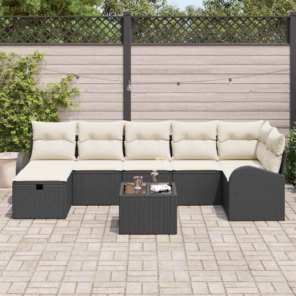 vidaXL Zestaw Sof na Ogród z poduszką 8 pcs Czarny Polirattan