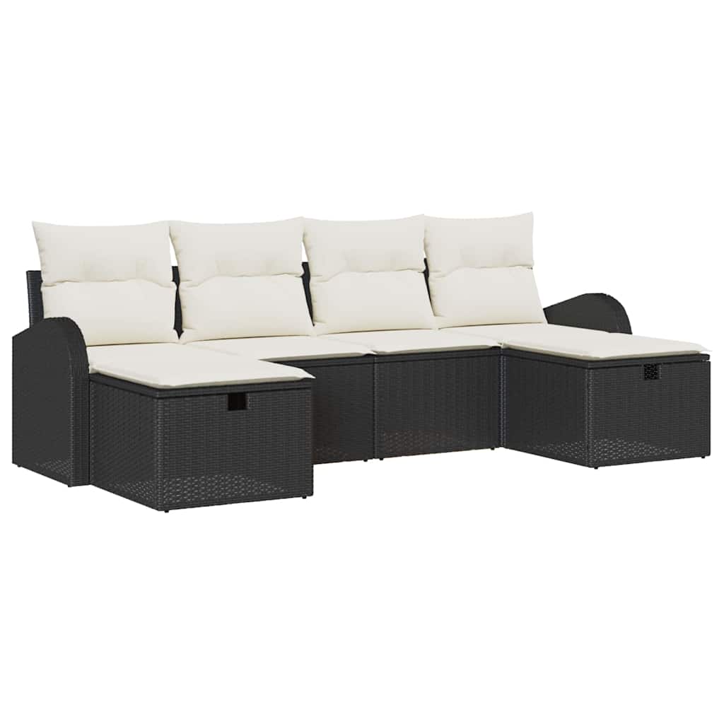 vidaXL Zestaw Sof na Ogród z poduszką 6 pcs Czarny Polirattan