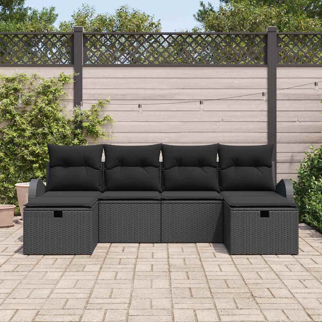 vidaXL Zestaw Sof na Ogród z poduszką 6 pcs Czarny polirattan