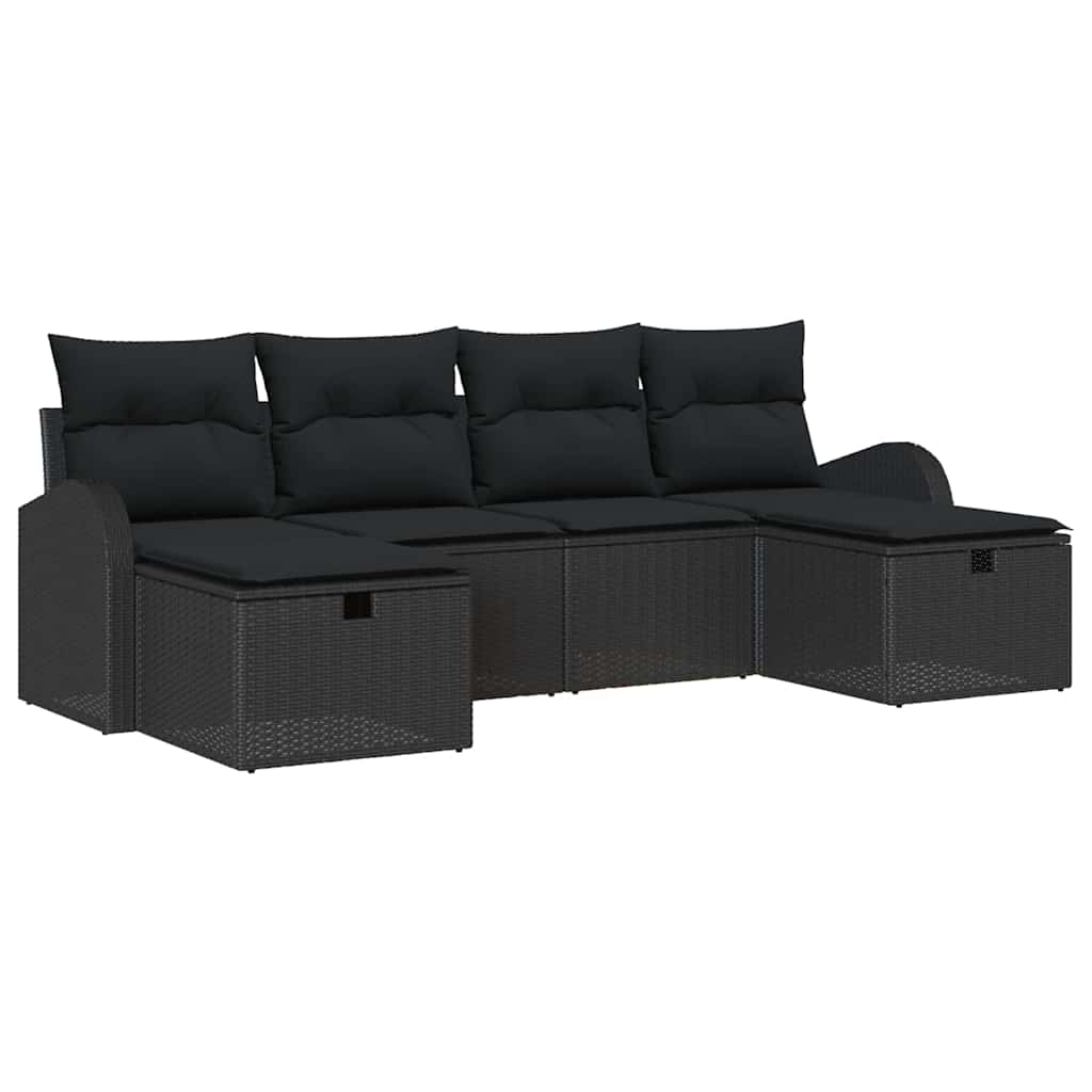vidaXL Zestaw Sof na Ogród z poduszką 6 pcs Czarny polirattan