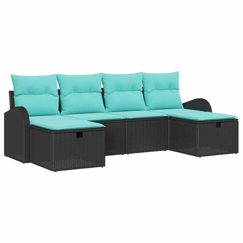 vidaXL Zestaw Sof na Ogród z poduszką 6 pcs Czarny polirattan