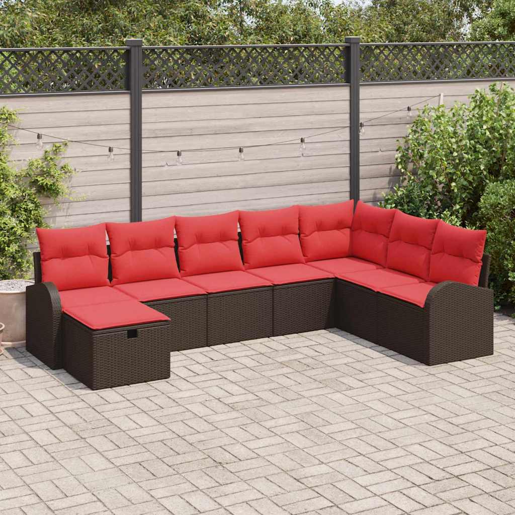 vidaXL Zestaw Sof na Ogród z poduszką 8 pcs Brązowy Polirattan