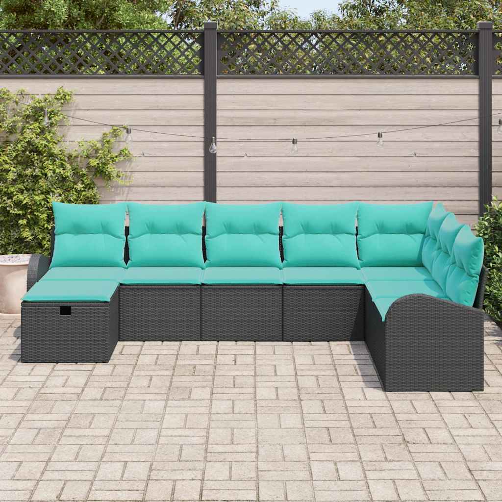 vidaXL Zestaw Sof na Ogród z poduszką 8 pcs Czarny Polirattan