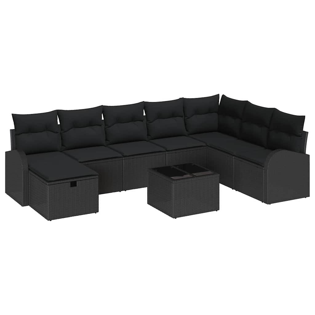 vidaXL Zestaw Sof na Ogród z poduszką 9 pcs Czarny Polirattan