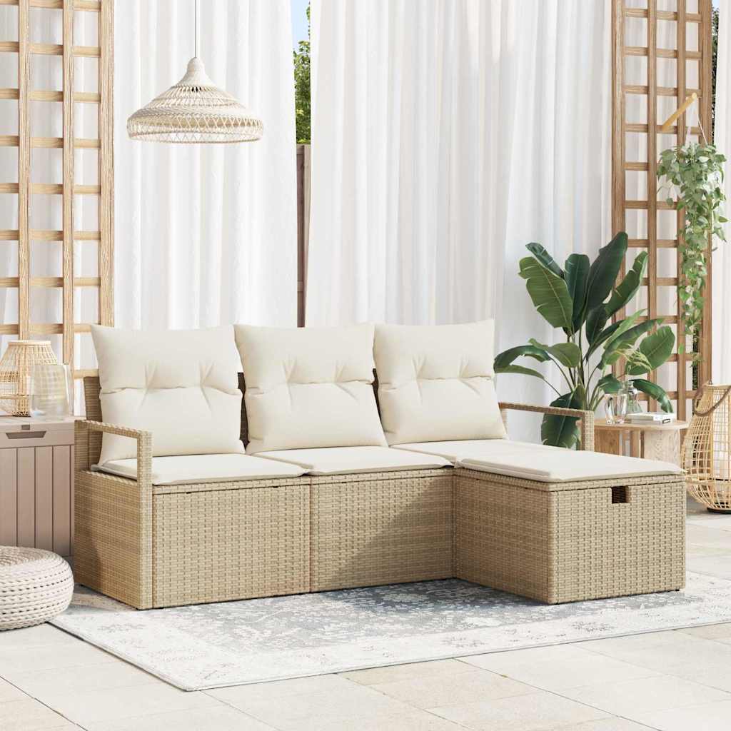 vidaXL Zestaw Sof na Ogród z poduszką 4 pcs Beżowy Polirattan