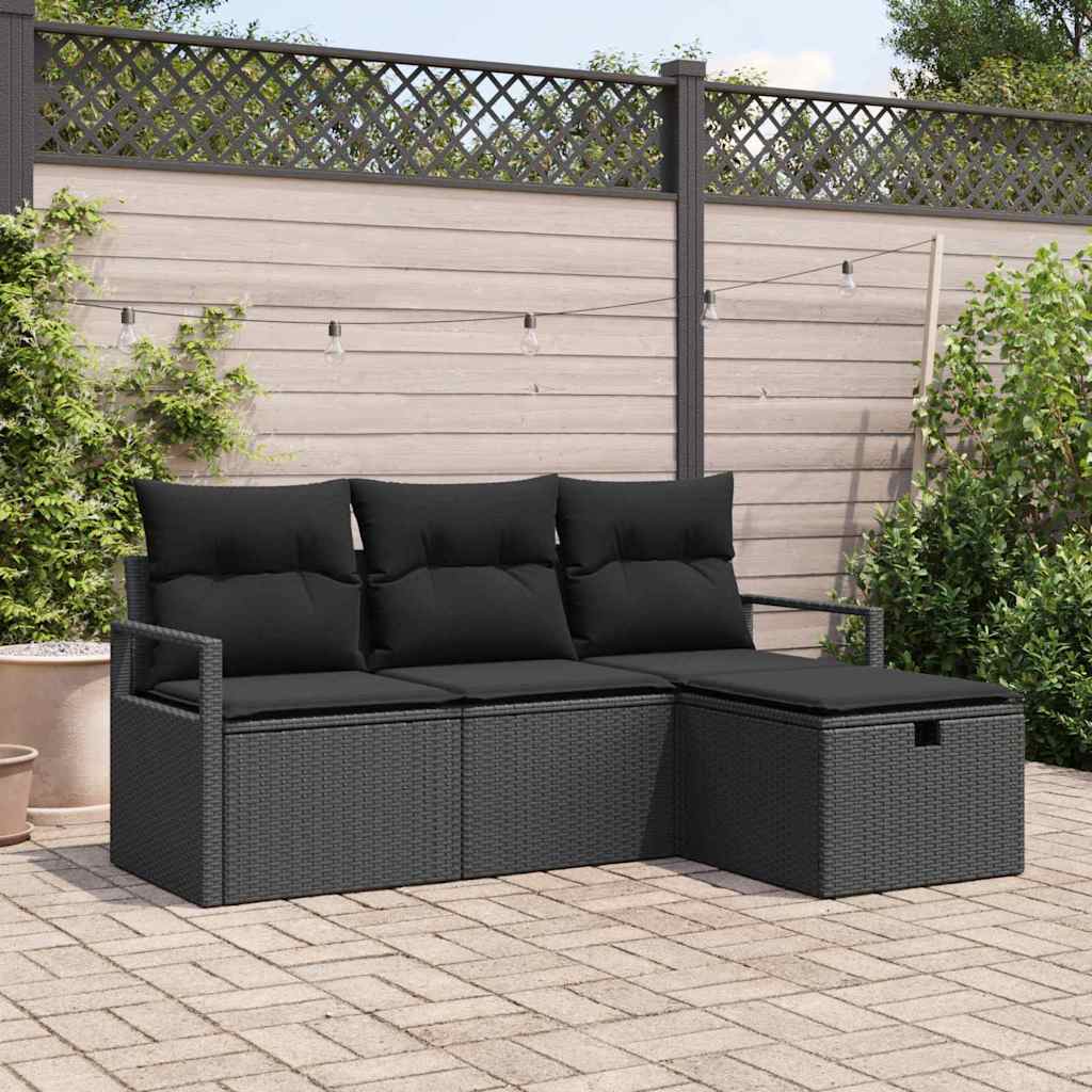 vidaXL Zestaw Sof na Ogród z poduszką 4 pcs Czarny Polirattan