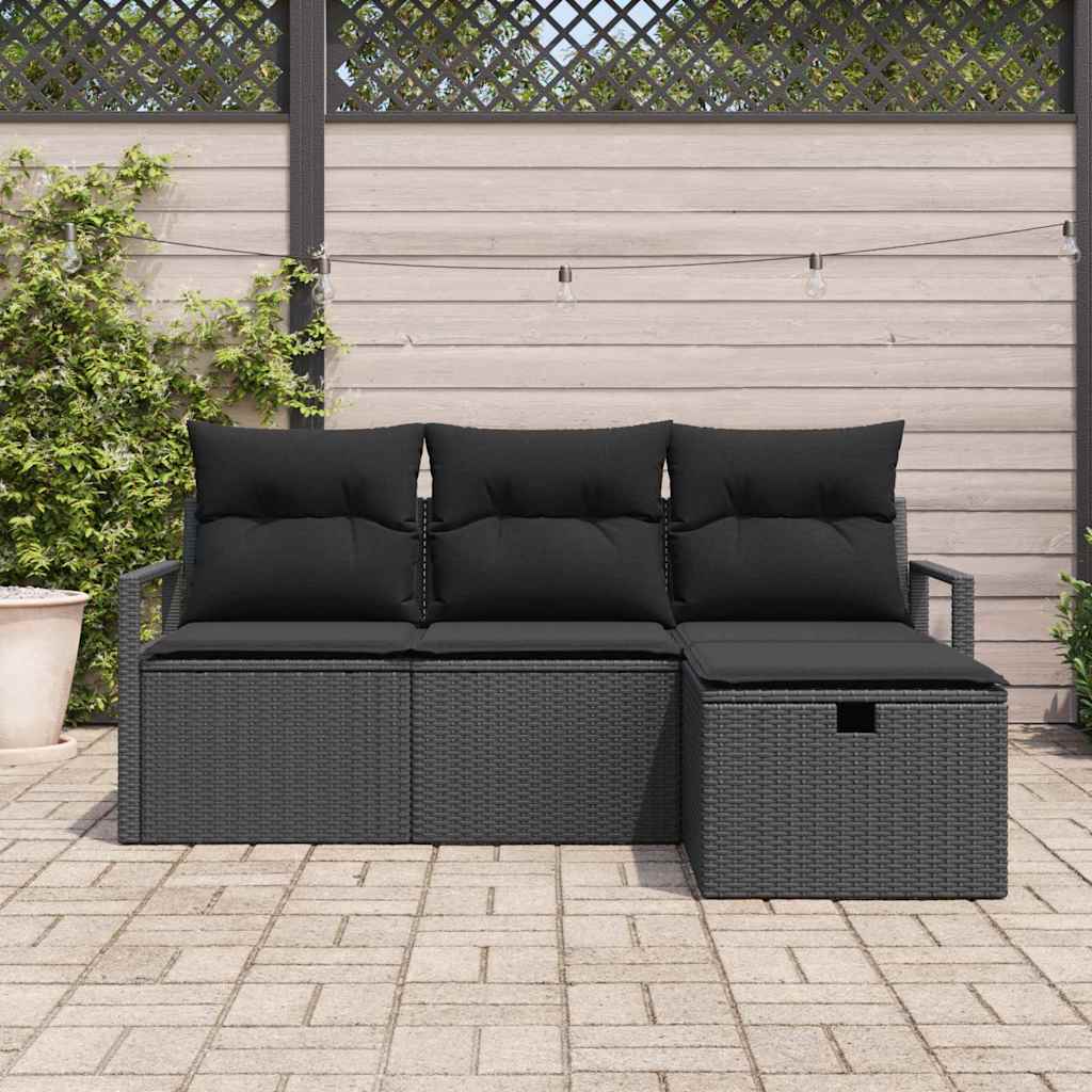 vidaXL Zestaw Sof na Ogród z poduszką 4 pcs Czarny Polirattan