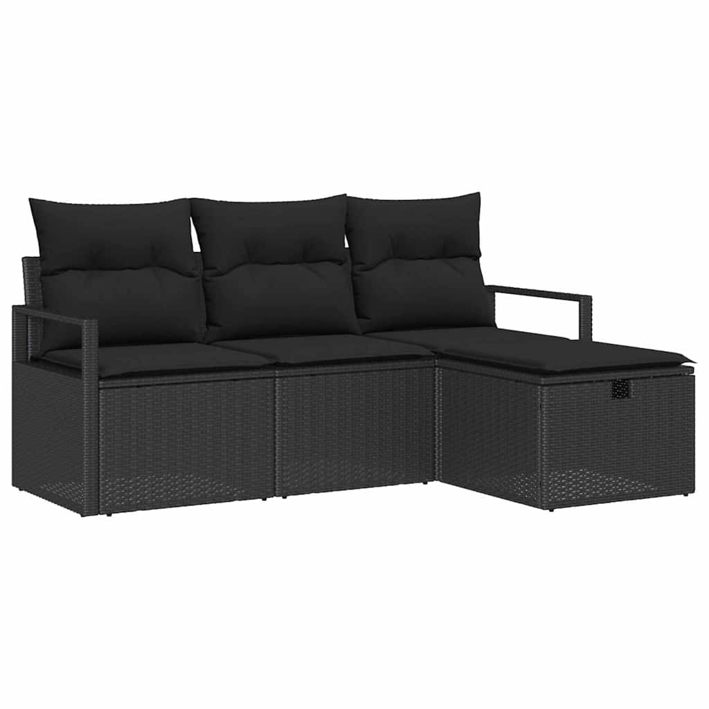 vidaXL Zestaw Sof na Ogród z poduszką 4 pcs Czarny Polirattan