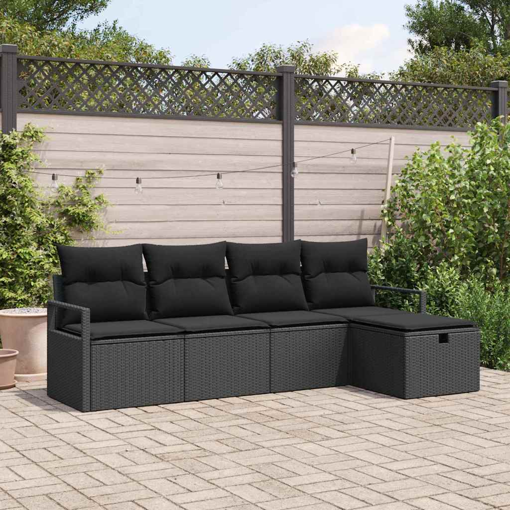 vidaXL Zestaw Sof na Ogród z poduszką 5 pcs Czarny Polirattan