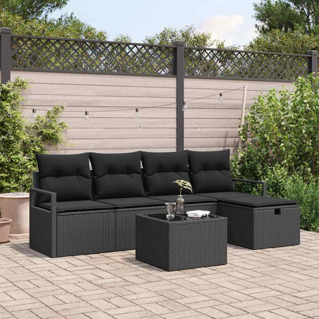 vidaXL Zestaw Sof na Ogród z poduszką 6 pcs Czarny Polirattan
