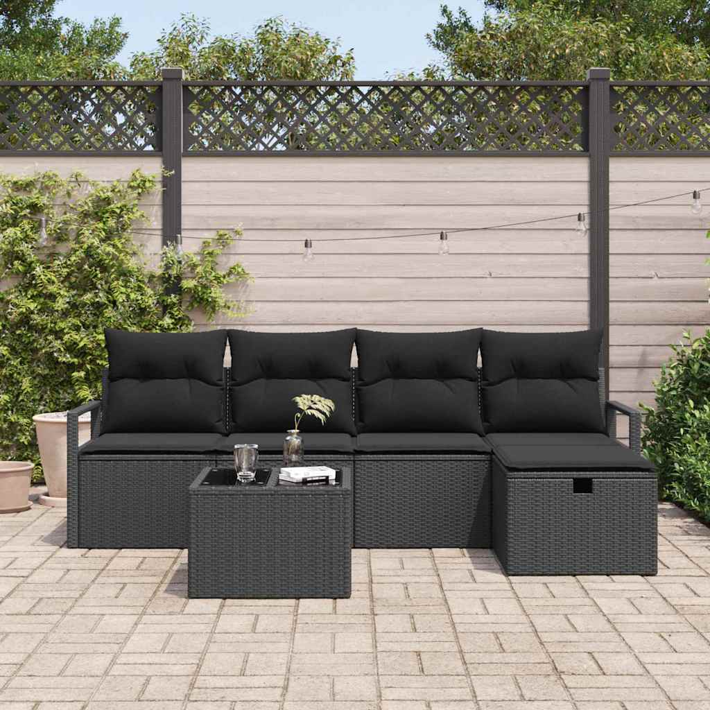 vidaXL Zestaw Sof na Ogród z poduszką 6 pcs Czarny Polirattan