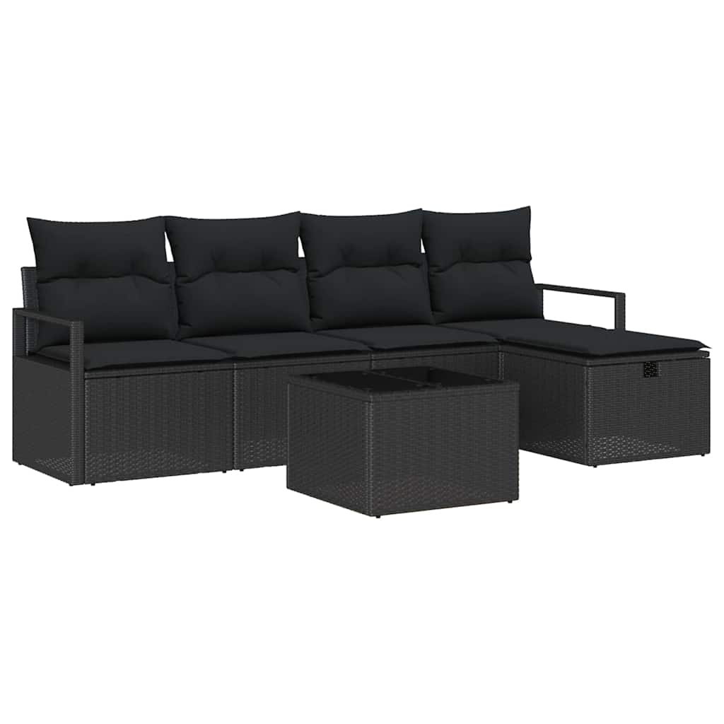 vidaXL Zestaw Sof na Ogród z poduszką 6 pcs Czarny Polirattan