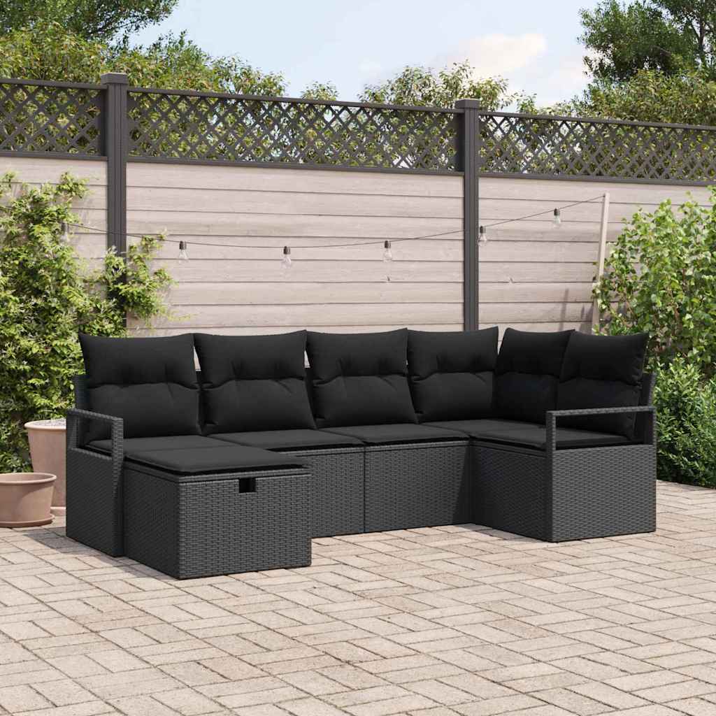 vidaXL Zestaw Sof na Ogród z poduszką 6 pcs Czarny polirattan