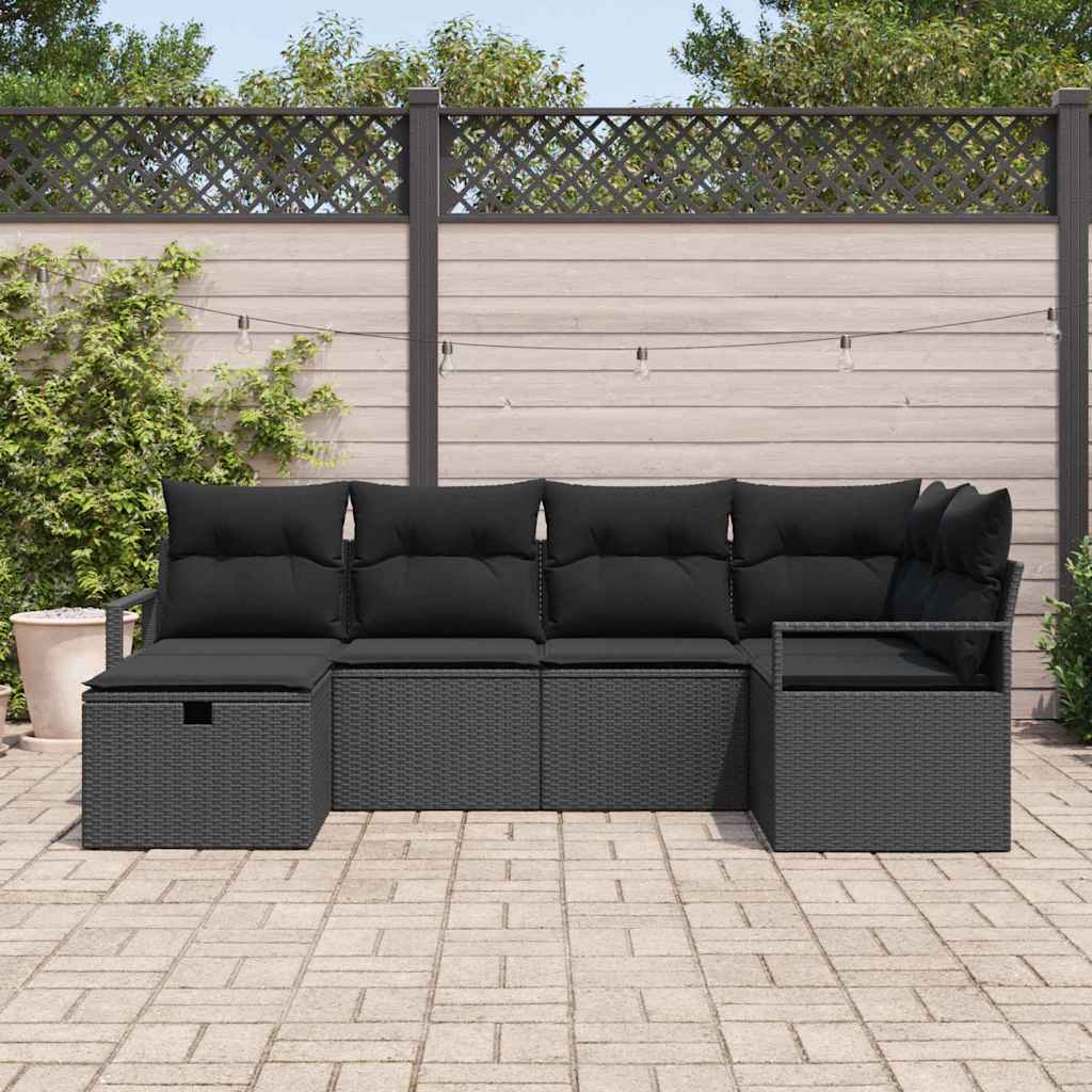 vidaXL Zestaw Sof na Ogród z poduszką 6 pcs Czarny polirattan