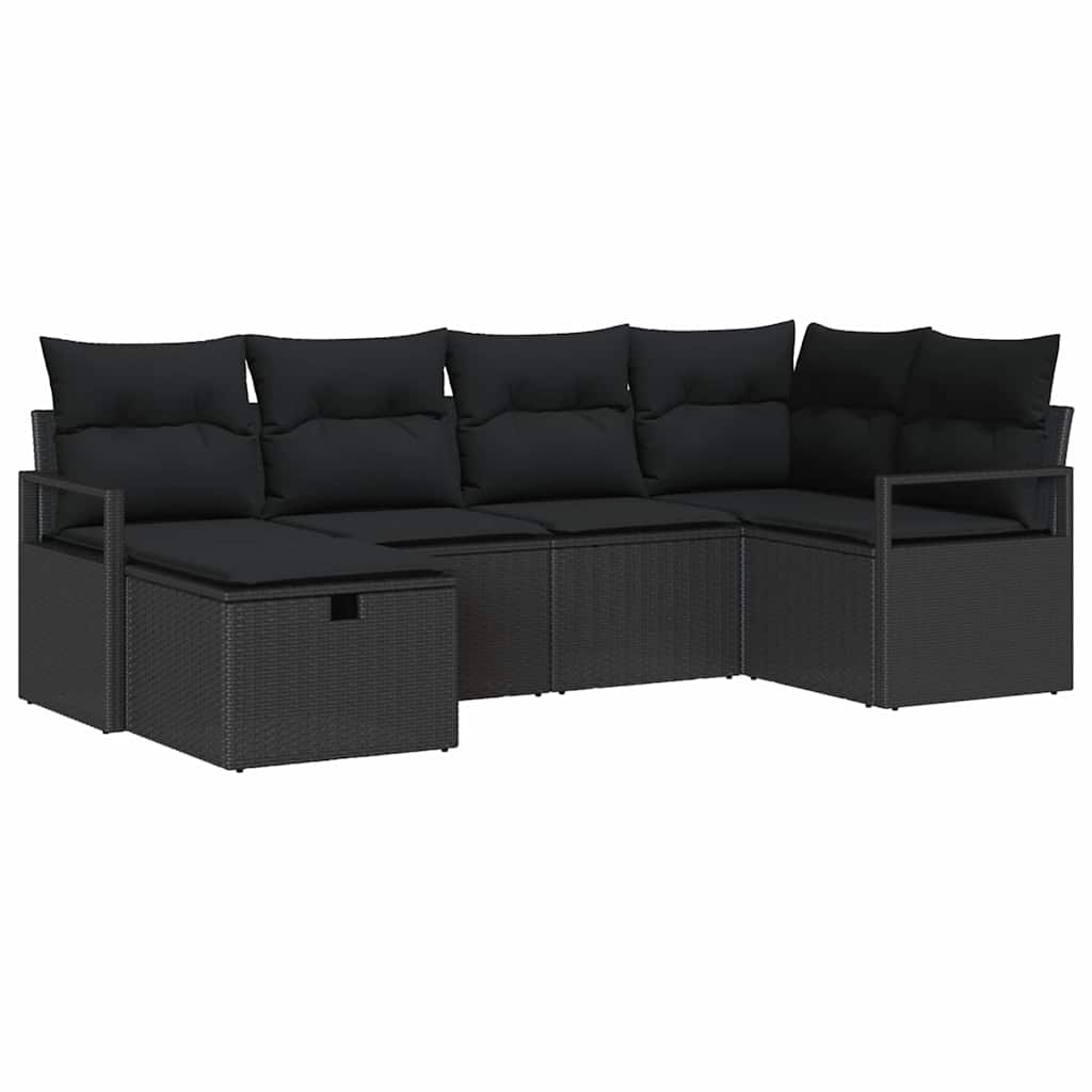 vidaXL Zestaw Sof na Ogród z poduszką 6 pcs Czarny polirattan