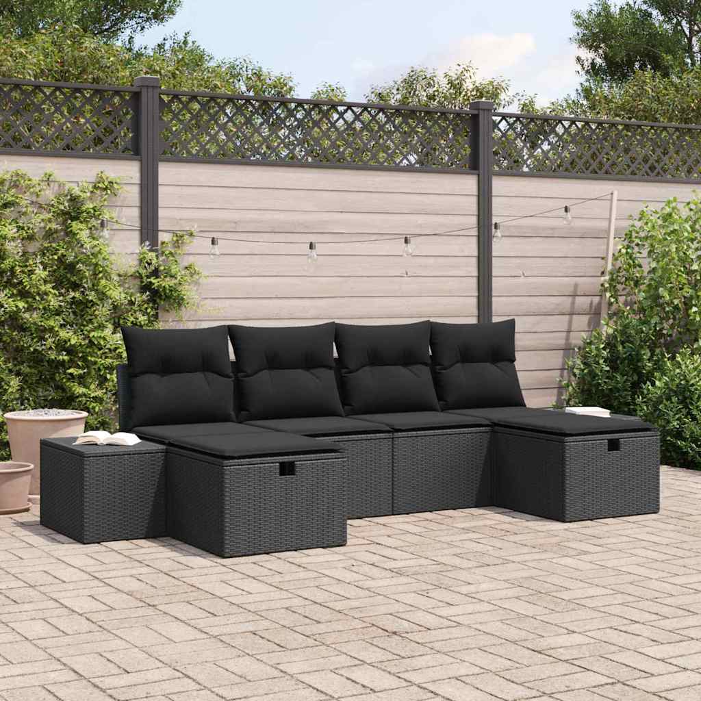 vidaXL Zestaw Sof na Ogród z poduszką 6 pcs Czarny polirattan