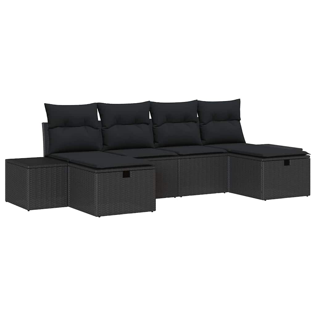 vidaXL Zestaw Sof na Ogród z poduszką 6 pcs Czarny polirattan