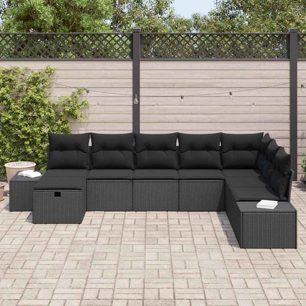vidaXL Zestaw Sof na Ogród z poduszką 8 pcs Czarny Polirattan