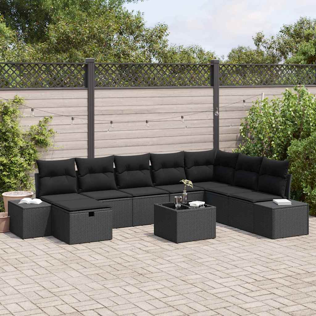 vidaXL Zestaw Sof na Ogród z poduszką 9 pcs Czarny Polirattan
