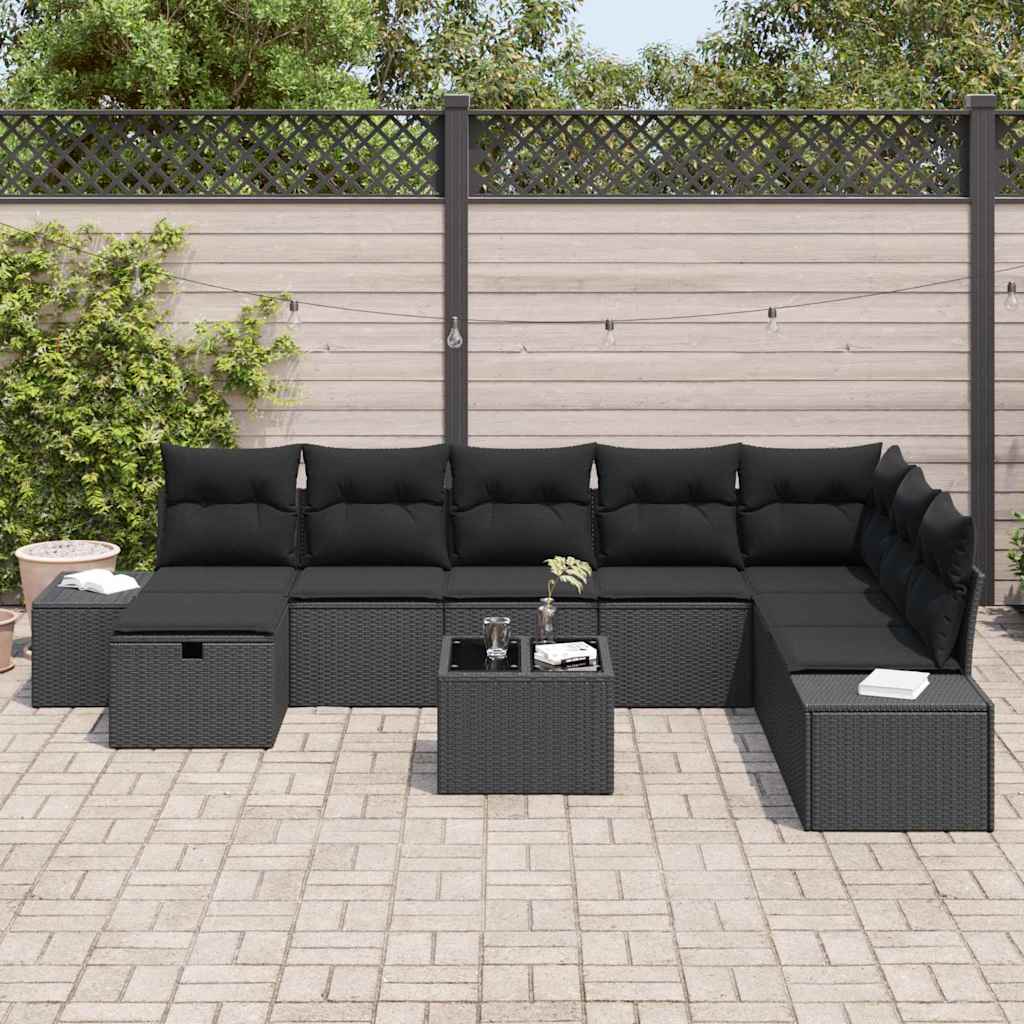 vidaXL Zestaw Sof na Ogród z poduszką 9 pcs Czarny Polirattan