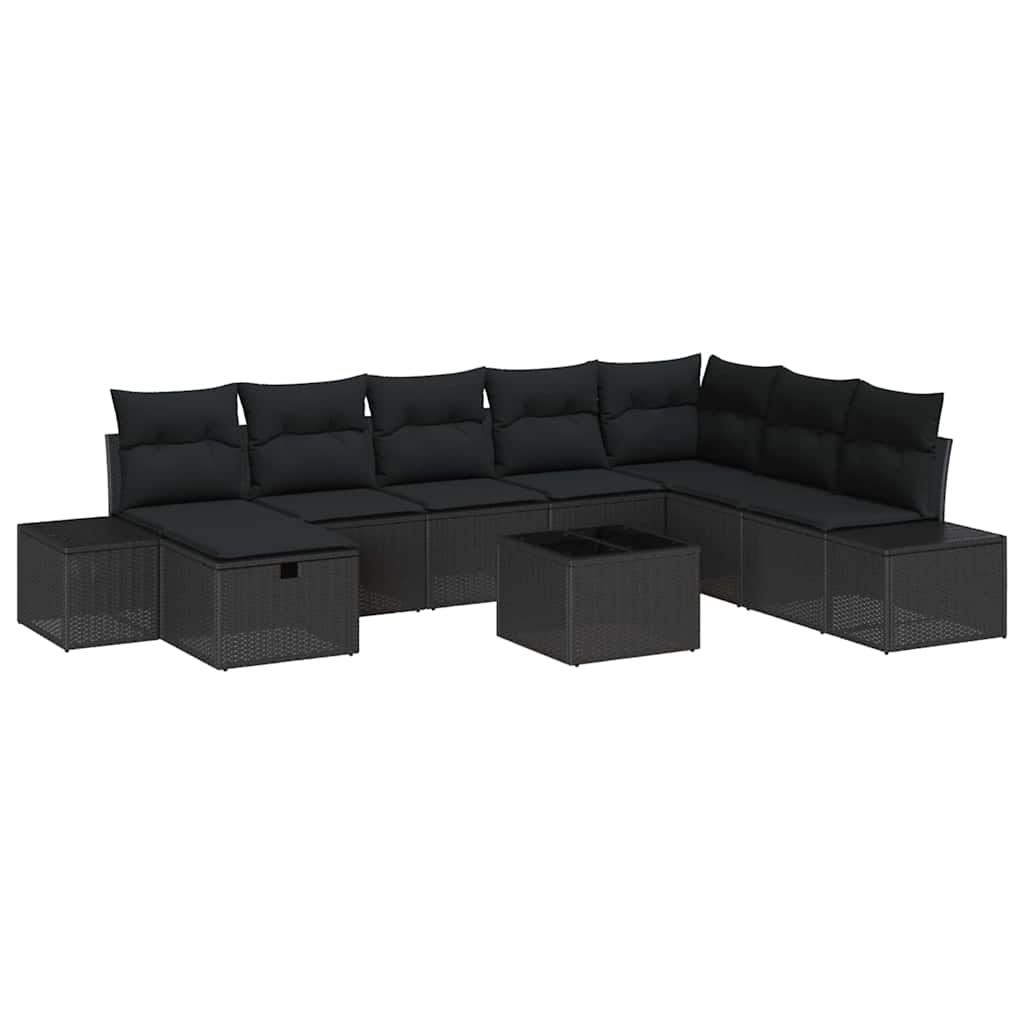 vidaXL Zestaw Sof na Ogród z poduszką 9 pcs Czarny Polirattan