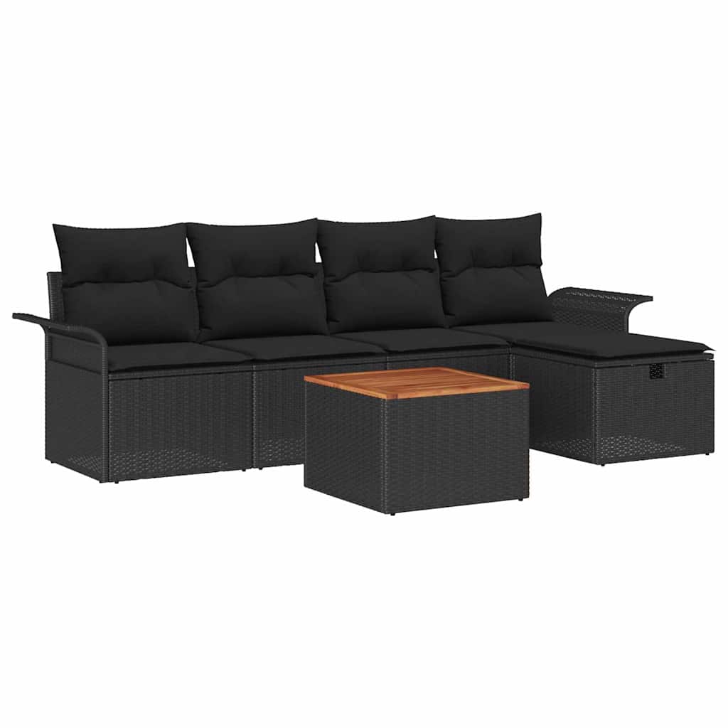 vidaXL Zestaw Sof na Ogród z poduszką 6 pcs Czarny Polirattan