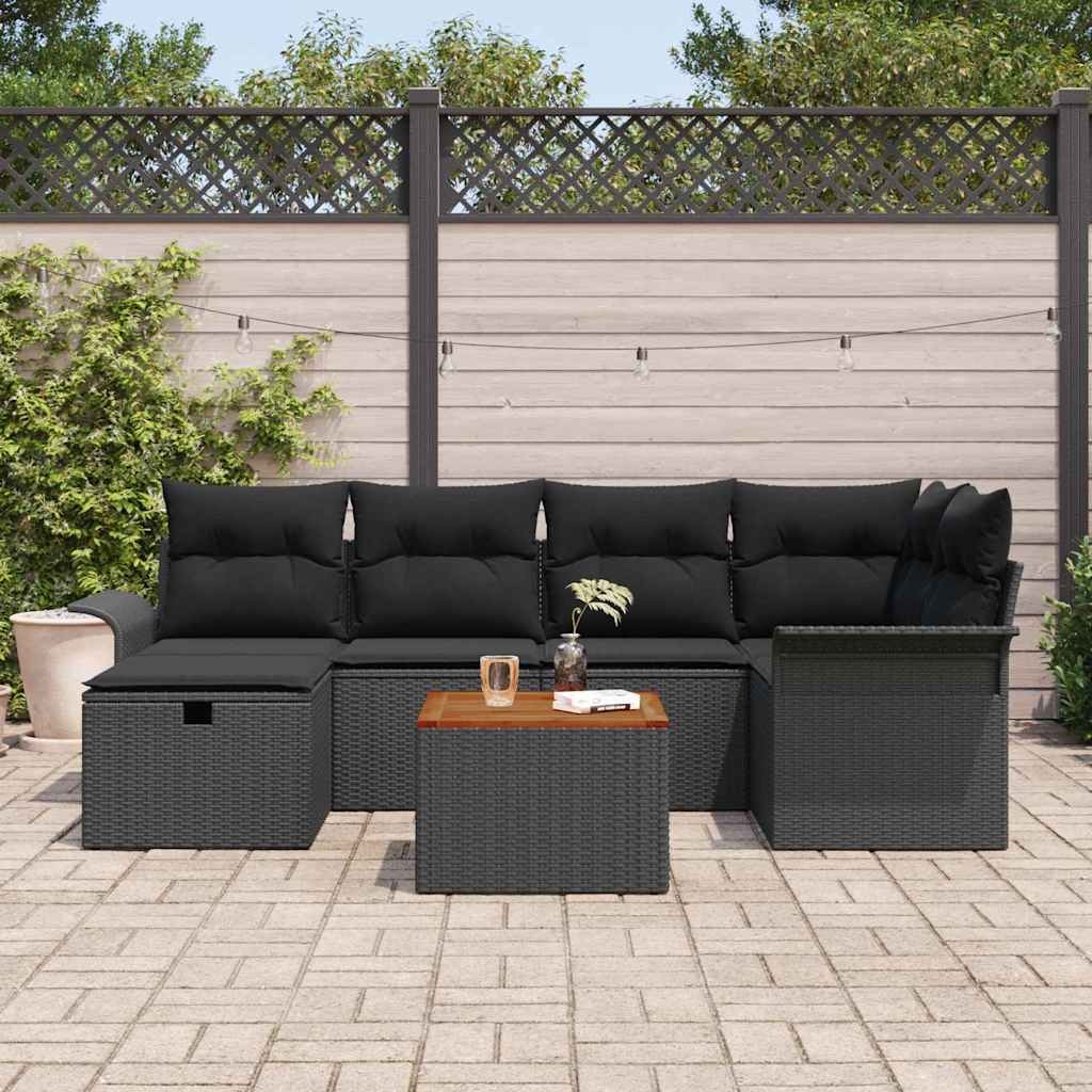 vidaXL Zestaw Sof na Ogród z poduszką 7 pcs Czarny Polirattan