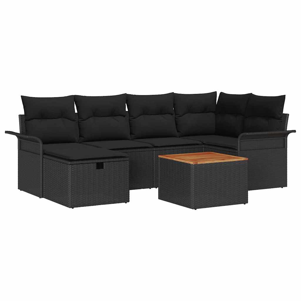 vidaXL Zestaw Sof na Ogród z poduszką 7 pcs Czarny Polirattan