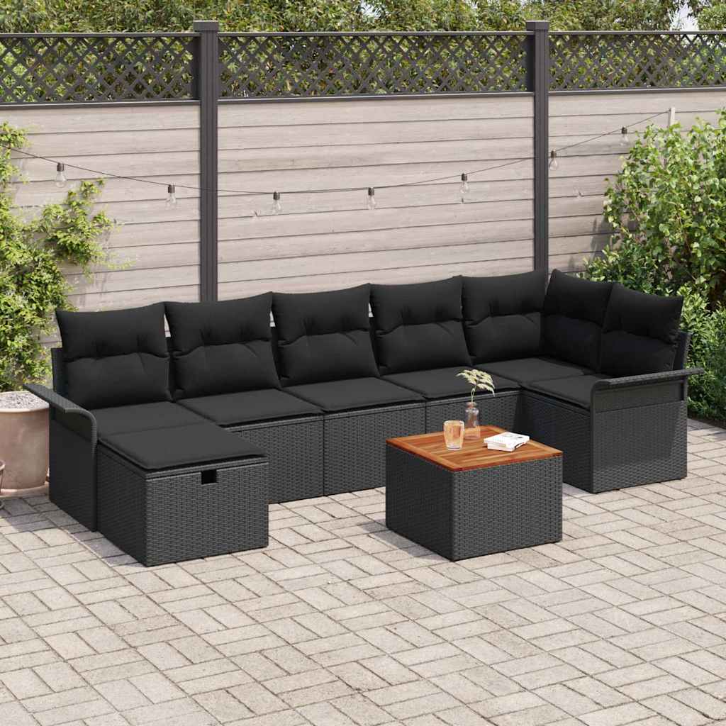 vidaXL Zestaw Sof na Ogród z poduszką 8 pcs Czarny Polirattan