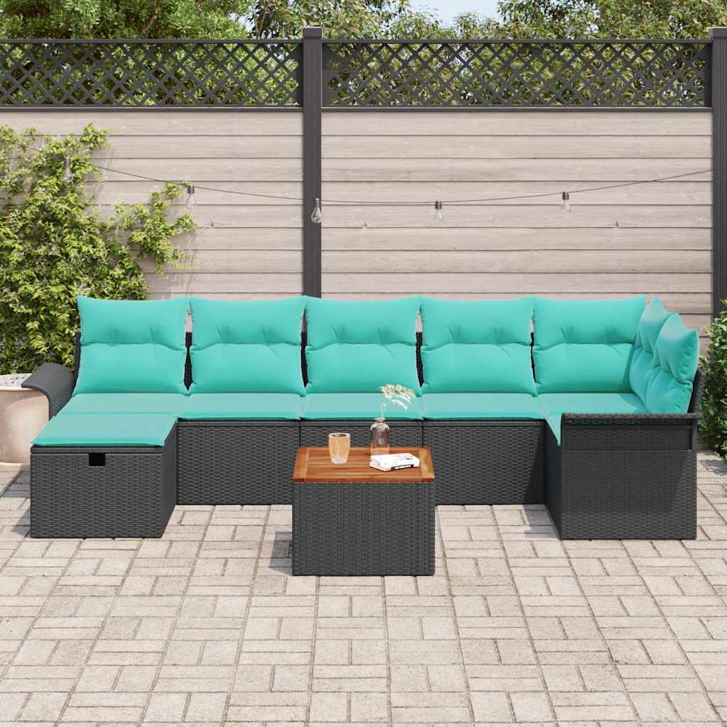 vidaXL Zestaw Sof na Ogród z poduszką 8 pcs Czarny Polirattan
